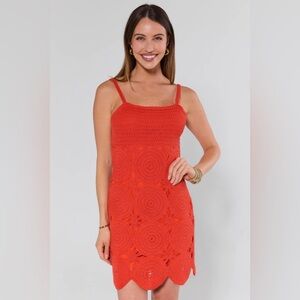 Avara Red Crochet summer Mini Dress | A-Line | Boho Summer | NWT Medium